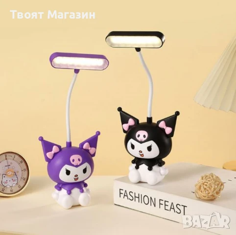 Акумулаторна LED нощна лампа Kuromi / My Melody с USB – Лилава / Черна | 22 см, снимка 6 - Настолни лампи - 51081280