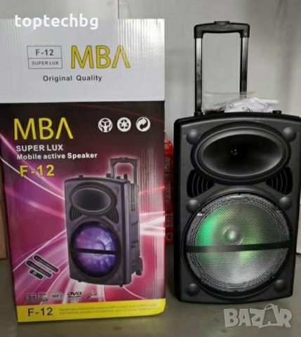 MBA F12 Караоке тонколона с 2 безжични микрофона, снимка 1 - Тонколони - 35256501