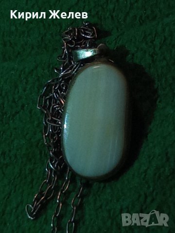 СТАРИННО СРЕБЪРНО КОЛИЕ МДАЛЬОН с ВЕРИЖКА с БЯЛ ШЛИФОВАН ЮВЕЛИРНО ИВИЧЕСТ АХАТ АРТ ДЕКО БИЖУ 26441, снимка 12 - Антикварни и старинни предмети - 34631543