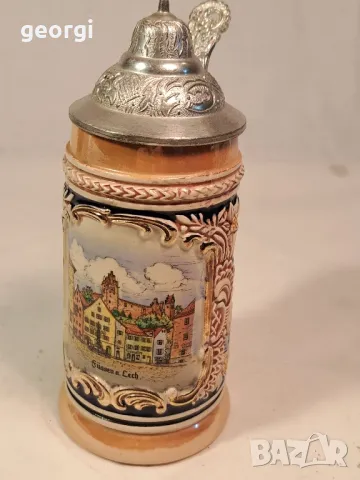 немска колекционерска халба с калаен капак 25/4, снимка 2 - Колекции - 50235458