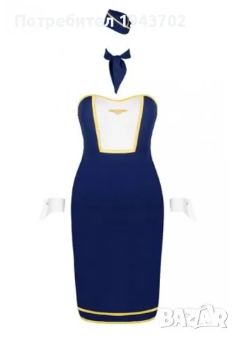 Еротичен костюм на стюардеса в син цвят Stewardess Obsessive, снимка 3 - Бельо - 47576222