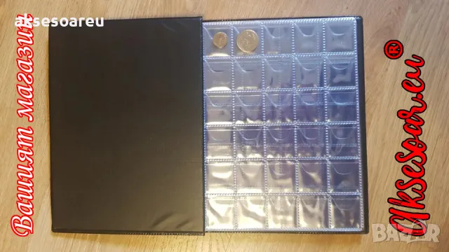 Класьор за 250 монети с 2 размера листи Албум от PU кожа Книга за събиране на жетони значки марки, снимка 16 - Нумизматика и бонистика - 49272278