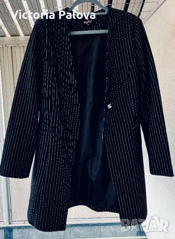 Модерно удължено сако без ревер KUSI COLLECTION с фини блестящи райета, снимка 3 - Сака - 53194455