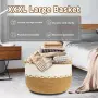 Голяма памучна кошница за пране XXL Сгъваема Пераема С дръжки 50×50×33 см – Жълто/Бяло, снимка 2