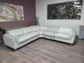 Кремав кожен ъглов диван с електрически релаксиращ механизъм, снимка 1