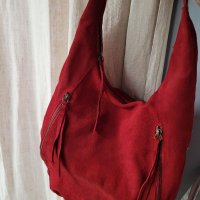 LA REDOUTE  естествен велур червена чанта,тип торба, made in INDIA , снимка 13 - Чанти - 40820737