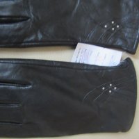  Черни дамски кожени ръкавици с подплата от естествена кожа,, снимка 1 - Ръкавици - 31594310