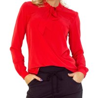 Червена дамска блуза с ефектна връзка Numoco - XL, снимка 1 - Блузи с дълъг ръкав и пуловери - 42596252