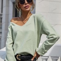 Дамски широк пуловер с маншет и копчета, 2цвята - 023, снимка 12 - Блузи с дълъг ръкав и пуловери - 42407101