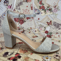 Елегантни дамски сандалети официални обувки на ток в сребрист цвят модел: 2088-58 silver, снимка 2 - Дамски обувки на ток - 44741581