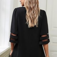 Дамска блуза в черно с 3/4 широки ръкави и ефектна дантела, снимка 3 - Корсети, бюстиета, топове - 40828285