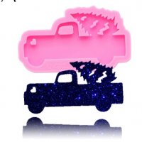 Автомобил Пикап с Елха плитък силиконов молд форма фондан украса смола шоколад, снимка 1 - Форми - 29184819