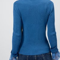 БЛУЗА С ВИСОКА ЯКА С ДАНТЕЛА  , снимка 2 - Блузи с дълъг ръкав и пуловери - 30956029