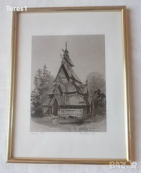 Литография или рисувано с молив, Норвегия., снимка 1