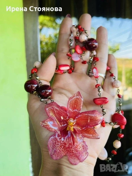 Колие с регулируема дължина, естествен цвят на орхидея, снимка 1