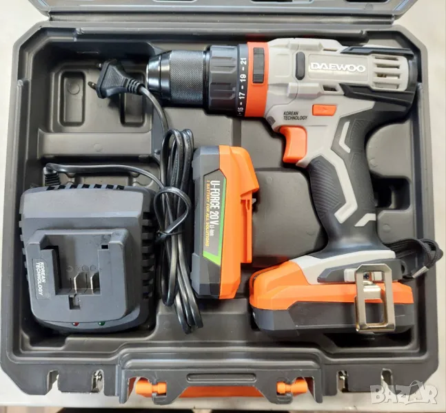Акумулаторна ударна бормашина DAEWOO DALD18-M1-KIT ,2 батерии,зарядно и аксесоари, снимка 1
