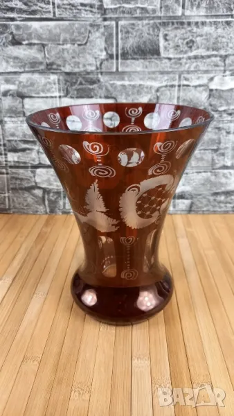 Ръчно гравирана ваза - Egermann Bohemian Glass, снимка 1