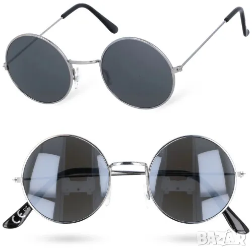 Слънчеви очила Ленън сива рамка, черни стъкла , снимка 1