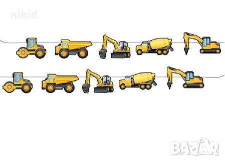 Багер камион кран строителни машини на въже Парти Гирлянд Банер Флаг декор картонен, снимка 1