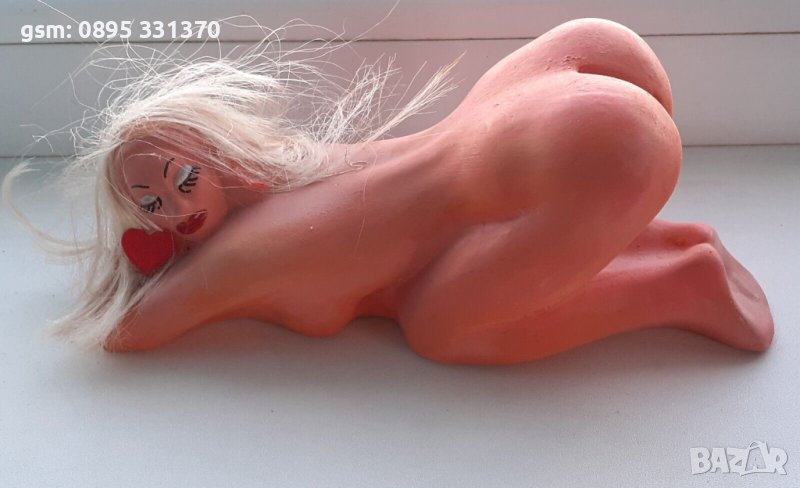 еротика - Жена-касичка, фигура, статуетка, гола, керамика, гол висящ мъж-марионетка, слон, пенис , снимка 1