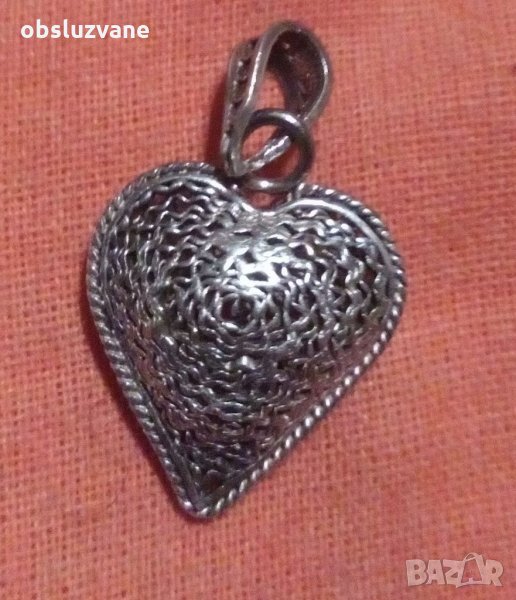 Сребърен медальон: сърчице от филигран 💥, снимка 1