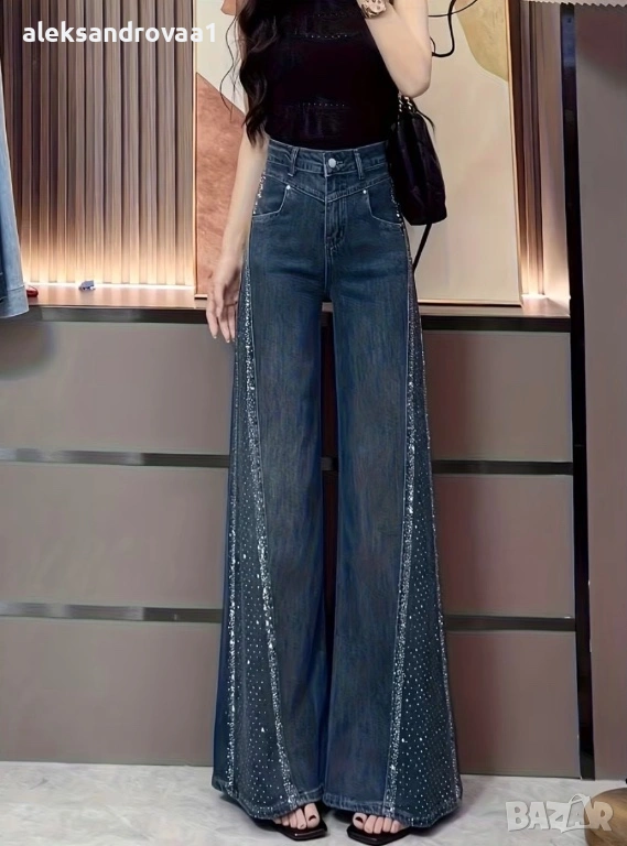 Модерни дънки с камъчета – висока талия, Wide Leg, снимка 1