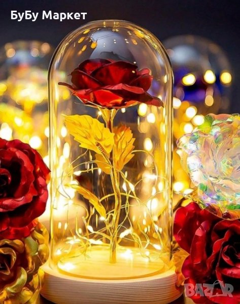 Вечна роза в стъкленица с LED светлина , снимка 1