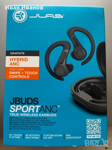 Jlab Jbuds Sport ANC Bluetooth слушалки, снимка 1