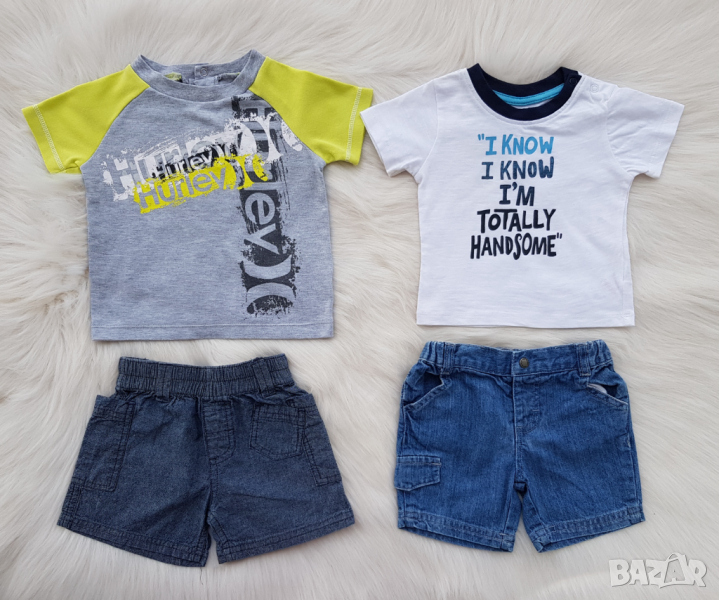 Дънкови къси панталони и тениски за бебе 6-9 месеца, снимка 1