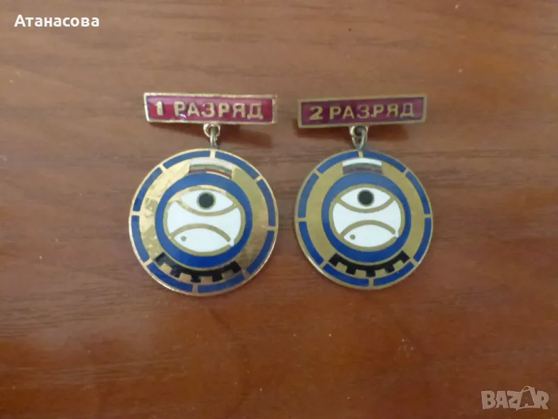 Редки водолазни значки 2 бр "1 и 2 разряд" емайл 1955 г значка, снимка 1