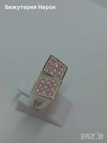 Сребърен пръстен с розови циркони, снимка 1