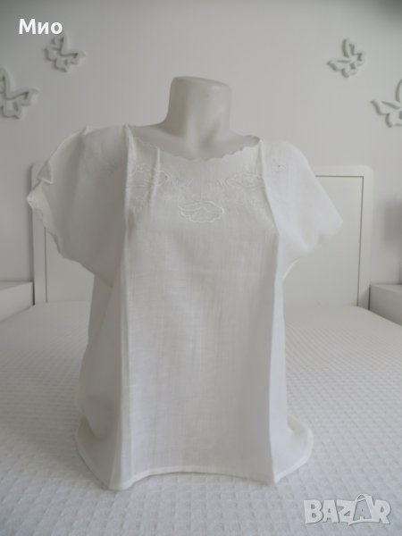 Нова нежна бродирана памучна блуза, М, бяла, снимка 1