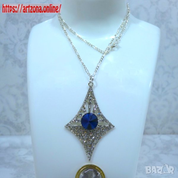 ⚜️ Медальон със син камък и верижка №3133, снимка 1
