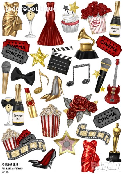 Стикери за декорация планер скрапбук Кино вечер самозалепващ лист А5, снимка 1