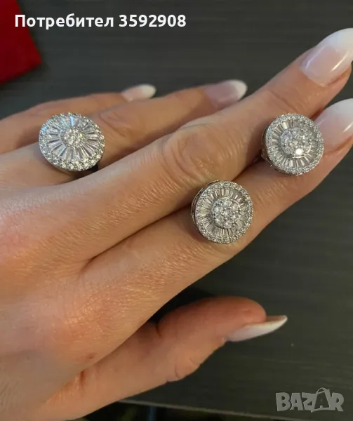 Сребърен комплект обеци и пръстен, снимка 1