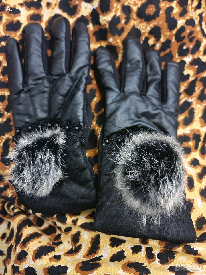 Дамски елегантни ръкавици с пух, 1път носени, снимка 1