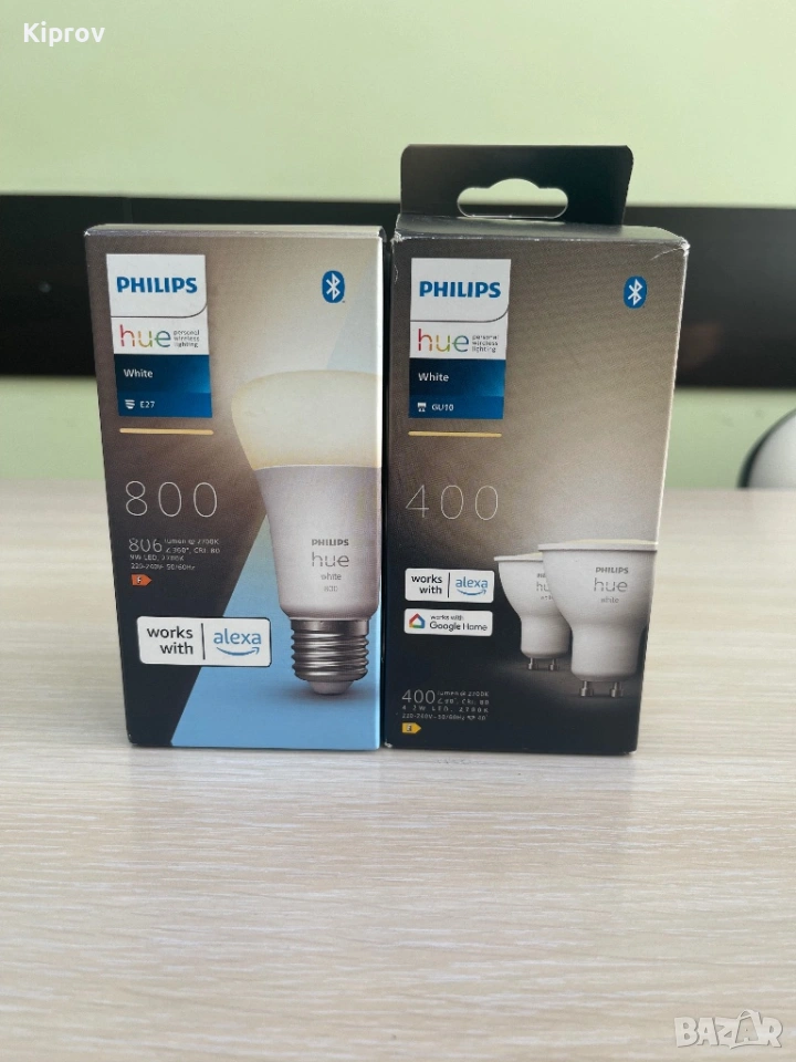 💡 Philips Hue крушки – E27 White 9W + 2x GU10 White (димируеми), снимка 1