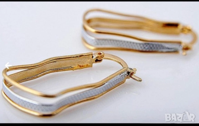 Масивни обеци от бяло и жълто 14к попълнено злато 20 лв., снимка 2 - Обеци - 51775288