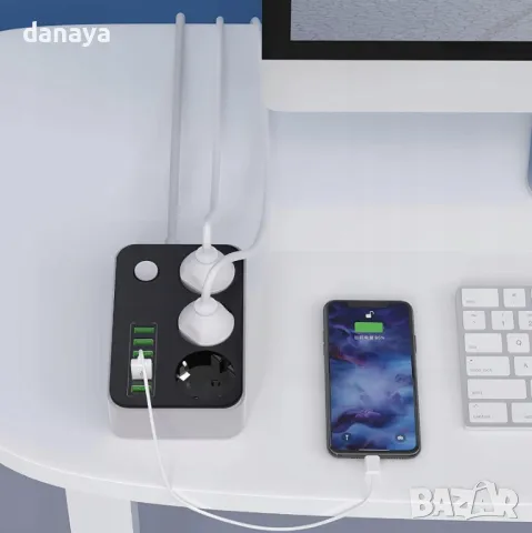 5600 Разклонител с 3 гнезда и 6 USB порта за бързо зареждане, снимка 4 - Други - 48625000