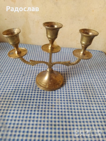 троен месингов свещник , снимка 3 - Други - 53260411
