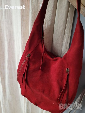 LA REDOUTE  естествен велур червена чанта,тип торба, made in INDIA , снимка 13 - Чанти - 40820737