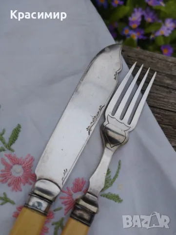 посребрени вилица и ножче за риба или масло. Дължина: нож 20 см. , вилица 17,5 см 💰 6 лв за брой , снимка 2 - Антикварни и старинни предмети - 48341851