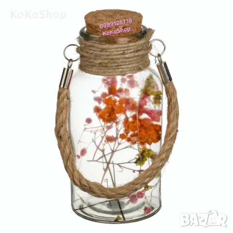 Светеща бутилка с цветя-8х17 см./декоративна светеща бутилка, снимка 2 - Декорация за дома - 49290604