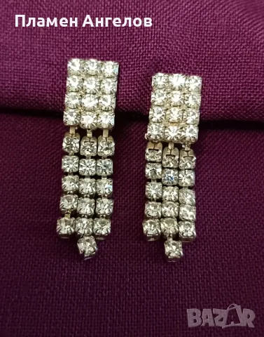 Обици-клипсови, посребрени с циркони. , снимка 2 - Обеци - 48174491