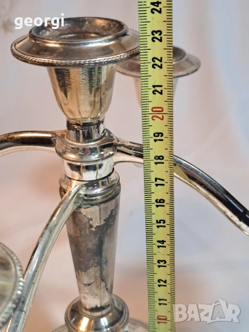 масивен метален посребрен свещник петица 32/4, снимка 6 - Антикварни и старинни предмети - 53184336