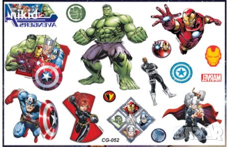 Avengers Отмъстителите Капитан Америка Хълк Айрън железния Tattoo татос татуировка временна детска , снимка 7 - Други - 24567609