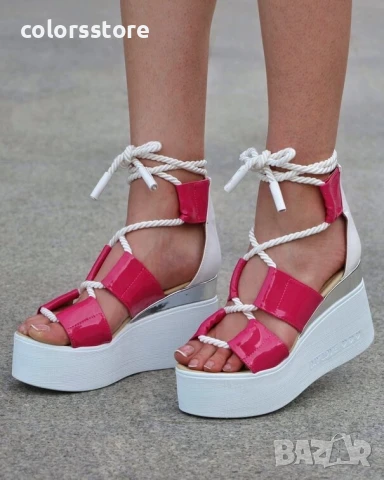 Сандали на платформа - циклама и бяло лак с бяло ходило - 311

, снимка 2 - Сандали - 50887132