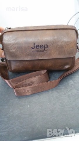 Мъжка чанта Jeep, еко кожа, регулируема презрамка, кафява - 2950