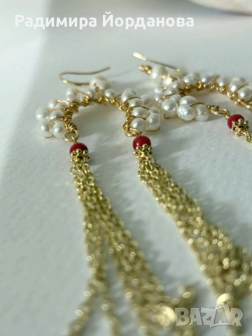 Обеци с перли и корали, снимка 3 - Бижутерийни комплекти - 54174548