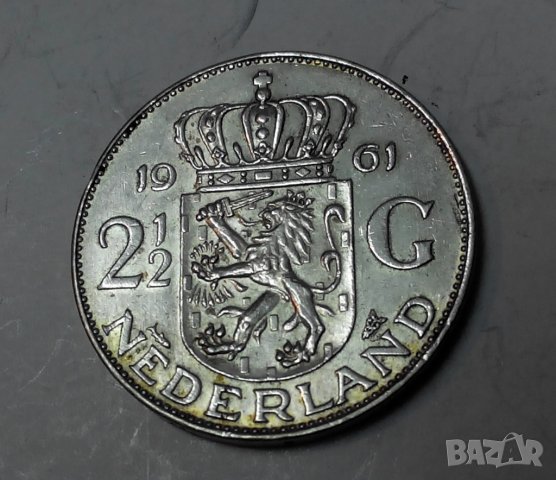 Сребърна монета 2,5 гулдена 1961 г. Холандия, снимка 6 - Нумизматика и бонистика - 30209582